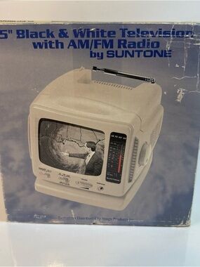 Suntone 5 inch Black / White Tv AM FM Radio  Elec1900 Portable Tested Retro NEW